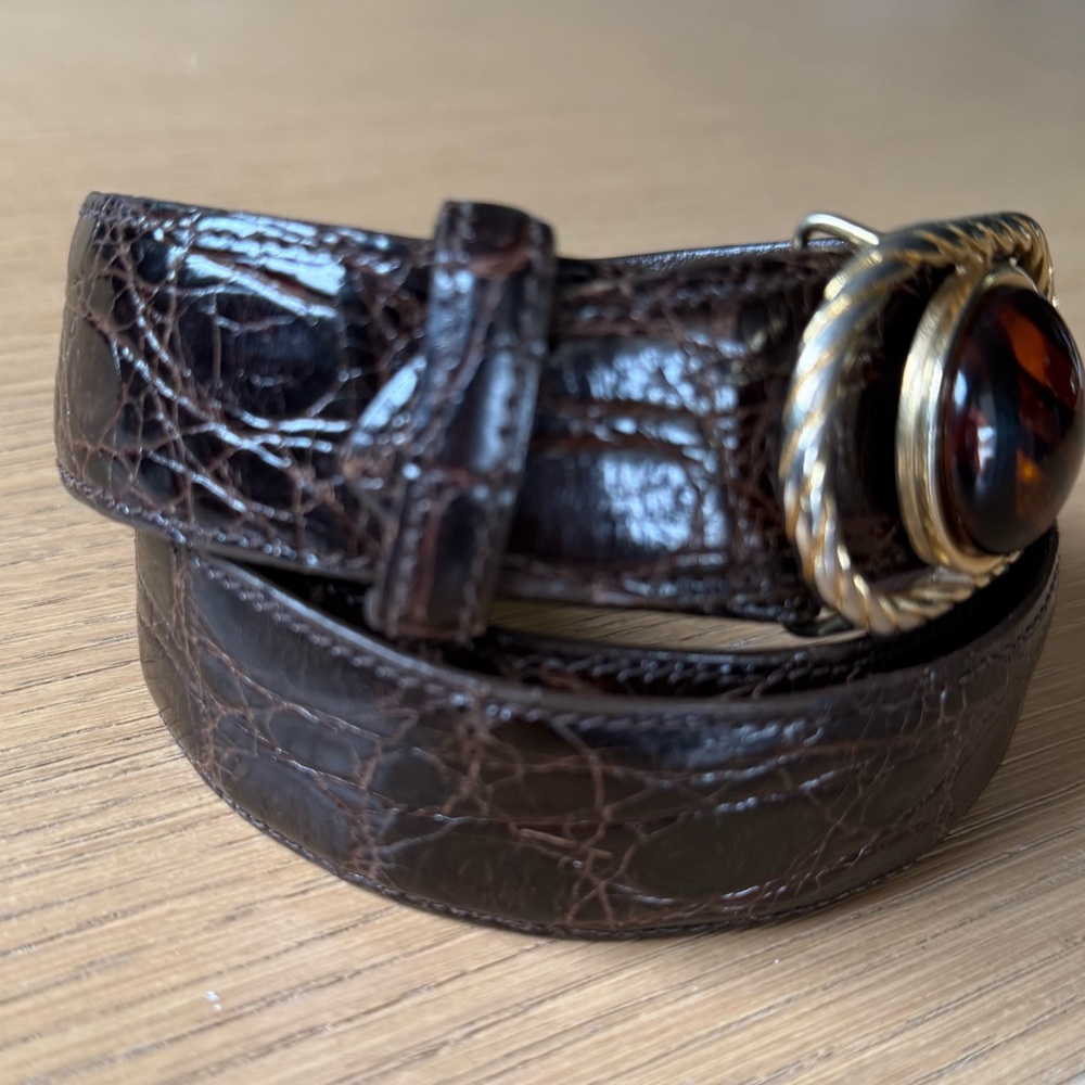 GUCCI VTG Crocodile Embossed Amber Jewel Brown Leather Belt Size Large - Picture 5 of 15